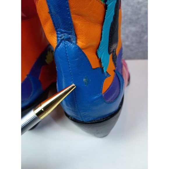 Zalo Womens 8.5 M Sunset Mesh Western Cowboy Boots Colorful Leather Vibrant VTG - Picture 8 of 16